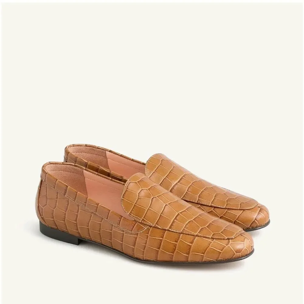 NWOB J Crew Cecile Croc Embossed Leather Flats Shoes